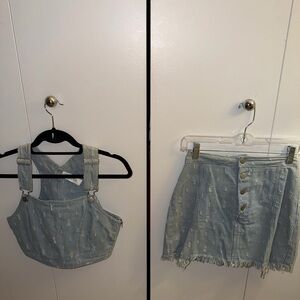 Bacio Striped Blue Crop Top and Mini Skirt Set